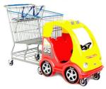 plastic shopping carts are used to keep kids occupied in stores